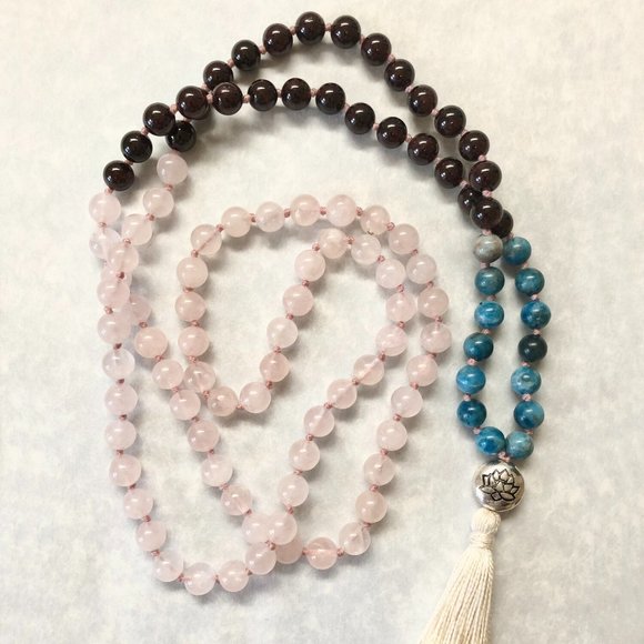 Jewelry - Apatite | Garnet | Rose Quartz 108 Bead Mala Necklace